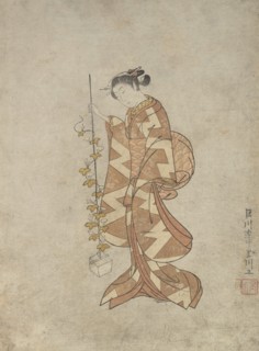 Modern Representation of the Poetess Kaga no Chiyo, ca. 1765., ca. 1765. Creator: Suzuki Harunobu.