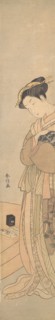 An Oiran Holding a Black Dog, ca. 1769., ca. 1769. Creator: Suzuki Harunobu.