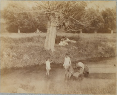 [Three Children and a Dog Playing in the Creek, July 4, 1883], 1883., 1883. Creator: Thomas Eakins.