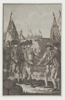 The Surrender of Earl Cornwallis (Lieutenant General of the British Army in North Am..., after 1781. Creator: Thornton.