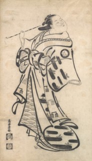 An Oiran Standing, a Pipe in Her right Hand, and Turning to Look Behind over Her Shoul..., ca. 1705. Creator: Torii Kiyomasu I.