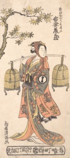 The Actor Azuma Tozo I as a Woman Carrying Two Bird Cages, 1768., 1768. Creator: Torii Kiyomitsu.