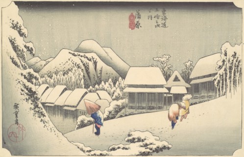 Evening Snow at Kanbara, from the series "Fifty-three Stations of the Tokaido", ca...., ca. 1833-34. Creator: Ando Hiroshige.