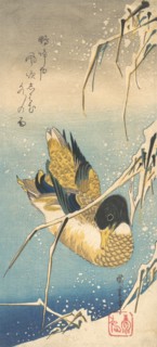 Mallard Duck and Snow-covered Reeds , ca. 1832., ca. 1832. Creator: Ando Hiroshige.
