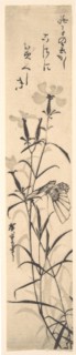 Black and White Print of Butterfly and Flower (a Pink). Creator: Ando Hiroshige.