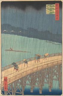 Sudden Shower over Shin-Ohashi Bridge and Atake (Ohashi Atake no yudachi), from the series..., 1857. Creator: Ando Hiroshige.