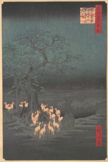 Foxes Meeting at Oji, 1857., 1857. Creator: Ando Hiroshige.