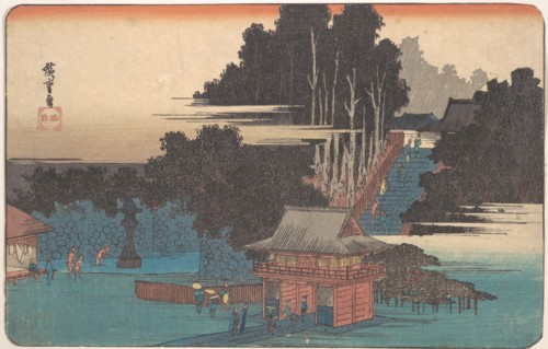 Pilgrims at the Fudo Shrine, Meguro, 1833-43., 1833-43. Creator: Ando Hiroshige.
