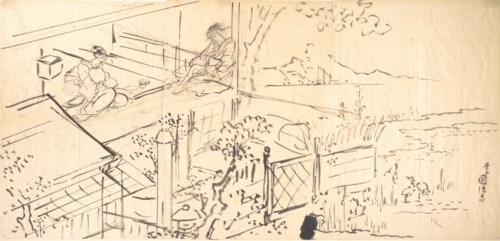 Two Courtesans Enjoying the View from a Teahouse. Creators: Utagawa Kunisada, Ichiransai Kunitsuna.