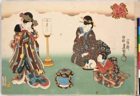 Evening Snow (Bo-setsu), from the series, "Eight Figural Views" (Sugata Hakkei), ca. 1850., ca. 1850 Creator: Utagawa Kunisada.