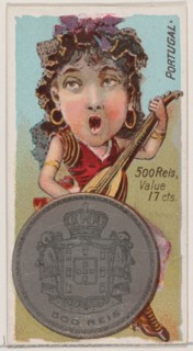 Portugal, 500 Reis, from the series Coins of All Nations (N72, variation 2) for Duke brand..., 1889. Creator: Unknown.