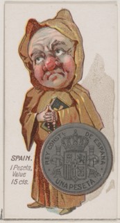 Spain, 1 Peseta, from the series Coins of All Nations (N72, variation 1) for Duke brand ci..., 1889. Creator: Unknown.