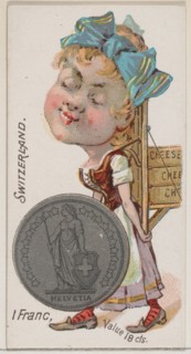 Switzerland, 1 Franc, from the series Coins of All Nations (N72, variation 1) for Duke bra..., 1889. Creator: Unknown.