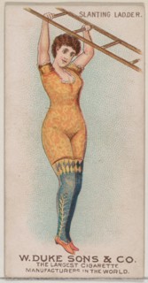 Slanting Ladder, from the Gymnastic Exercises series (N77) for Duke brand cigarettes, 1887., 1887. Creator: Unknown.