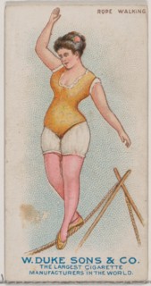 Rope Walking, from the Gymnastic Exercises series (N77) for Duke brand cigarettes, 1887., 1887. Creator: Unknown.