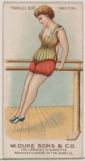 Parallel Bars, Vaulting, from the Gymnastic Exercises series (N77) for Duke brand cigarett..., 1887. Creator: Unknown.