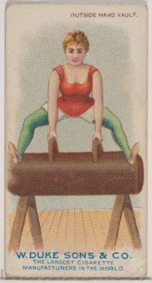 Outside Hand Vault, from the Gymnastic Exercises series (N77) for Duke brand cigarettes, 1887., 1887 Creator: Unknown.