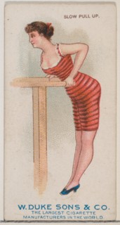 Slow Pull Up, from the Gymnastic Exercises series (N77) for Duke brand cigarettes, 1887., 1887. Creator: Unknown.