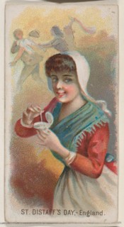 Saint Distaff's Day, England, from the Holidays series (N80) for Duke brand cigarettes, 1890., 1890. Creator: George S. Harris & Sons.
