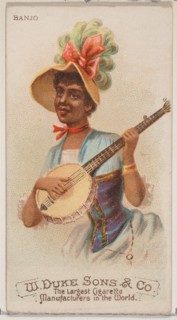 Banjo, from the Musical Instruments series (N82) for Duke brand cigarettes, 1888., 1888. Creator: Schumacher & Ettlinger.