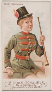 Coaching Horn, from the Musical Instruments series (N82) for Duke brand cigarettes, 1888., 1888. Creator: Schumacher & Ettlinger.