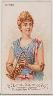 Cornet, from the Musical Instruments series (N82) for Duke brand cigarettes, 1888., 1888. Creator: Schumacher & Ettlinger.