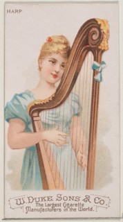 Harp, from the Musical Instruments series (N82) for Duke brand cigarettes, 1888., 1888. Creator: Schumacher & Ettlinger.
