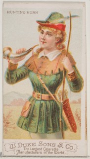 Hunting Horn, from the Musical Instruments series (N82) for Duke brand cigarettes, 1888., 1888. Creator: Schumacher & Ettlinger.
