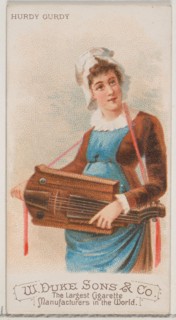 Hurdy Gurdy, from the Musical Instruments series (N82) for Duke brand cigarettes, 1888., 1888. Creator: Schumacher & Ettlinger.