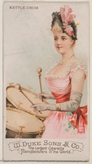 Kettle Drum, from the Musical Instruments series (N82) for Duke brand cigarettes, 1888., 1888. Creator: Schumacher & Ettlinger.