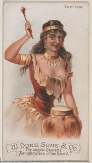 Tam Tam, from the Musical Instruments series (N82) for Duke brand cigarettes, 1888., 1888. Creator: Schumacher & Ettlinger.