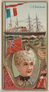 Steamship Parisian, Allan Line, from the Ocean and River Steamers series (N83) for Duke br..., 1887. Creator: Unknown.