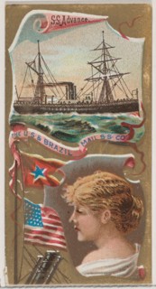 Steamship Advance, The U.S. and Brazil Mail Steamship Company, from the Ocean and River St..., 1887. Creator: Unknown.