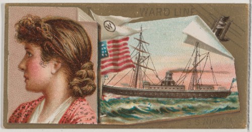 Steamship Niagara, Ward Line, from the Ocean and River Steamers series (N83) for Duke bran..., 1887. Creator: Unknown.