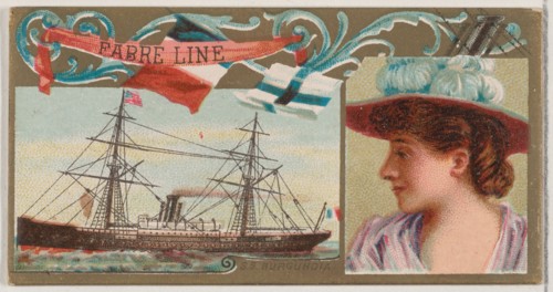 Steamship Burgundia, Fabre Line, from the Ocean and River Steamers series (N83) for Duke b..., 1887. Creator: Unknown.