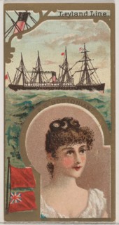 Steamship Bostonian, Leyland Line, from the Ocean and River Steamers series (N83) for Duke..., 1887. Creator: Unknown.