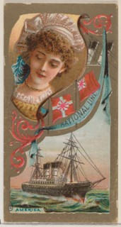 Steamship America, National Line, from the Ocean and River Steamers series (N83) for Duke ..., 1887. Creator: Unknown.