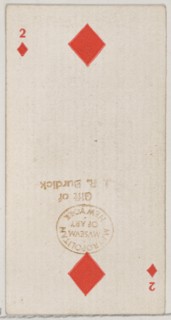 Two Diamonds (red), from the Playing Cards series (N84) for Duke brand cigarettes, 1888., 1888. Creator: Unknown.