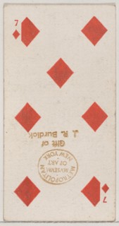 Seven Diamonds (red), from the Playing Cards series (N84) for Duke brand cigarettes, 1888., 1888. Creator: Unknown.