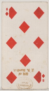 Eight Diamonds (red), from the Playing Cards series (N84) for Duke brand cigarettes, 1888., 1888. Creator: Unknown.