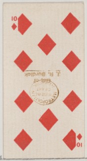 Ten Diamonds (red), from the Playing Cards series (N84) for Duke brand cigarettes, 1888., 1888. Creator: Unknown.