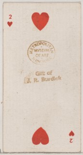 Two Hearts (red), from the Playing Cards series (N84) for Duke brand cigarettes, 1888., 1888. Creator: Unknown.