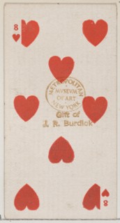 Eight Hearts (red), from the Playing Cards series (N84) for Duke brand cigarettes, 1888., 1888. Creator: Unknown.