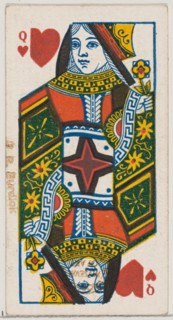 Queen of Hearts (red), from the Playing Cards series (N84) for Duke brand cigarettes, 1888., 1888. Creator: Unknown.