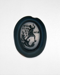 Intaglio with Saint Theodore Teron Slaying a Many-Headed Dragon, Byzantine, 1300 or later.