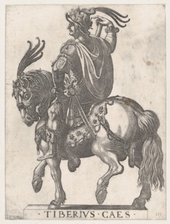 Plate 3: Emperor Tiberius on Horseback, from 'The First Twelve Roman Caesars', 1596.