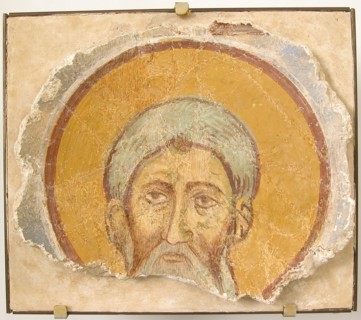 Wall Painting of a Male Saint, Byzantine, 12th century, modern restoration. fresco fragments may represent saint John Chrysostom,