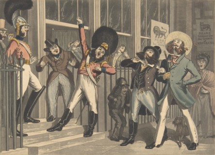 The Rival Whiskers, ca. 1824. ["They look not like the Inhabitants o' the Earth and yet are on't"].