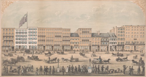View of Park Place, New York, from Broadway to Church Street, North Side, A.D. 1854, 1854.