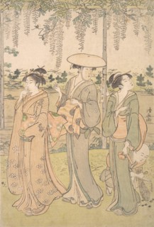 Three Women and a Small Boy beneath a Wisteria Arbor on the Bank of a Stream, ca. 1790.